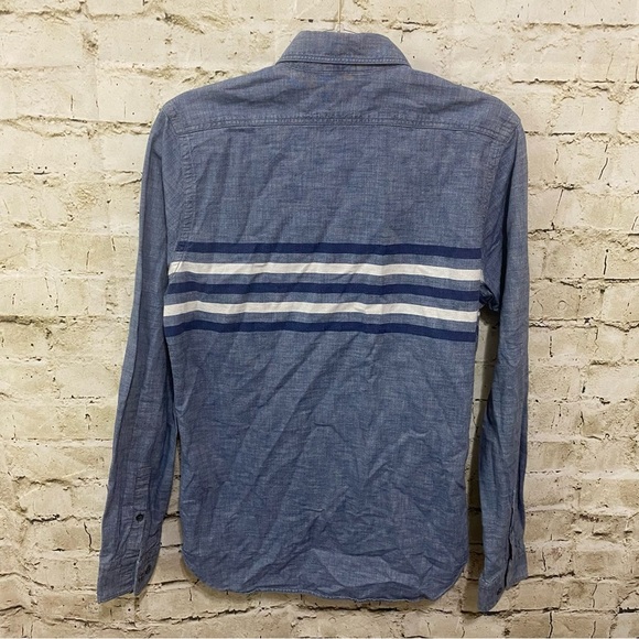 Express Blue Chambray Striped Cotton Long Sleeve Button Up Shirt - Picture 4 of 6